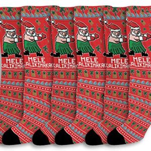 ThisWear Secret Santa Gifts Mele Kalikimaka Socks Santa Themed Gifts Holiday Gifts 6-Pair Novelty Crew Socks