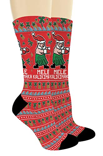 ThisWear Secret Santa Gifts Mele Kalikimaka Socks Santa Themed Gifts Holiday Gifts 6-Pair Novelty Crew Socks