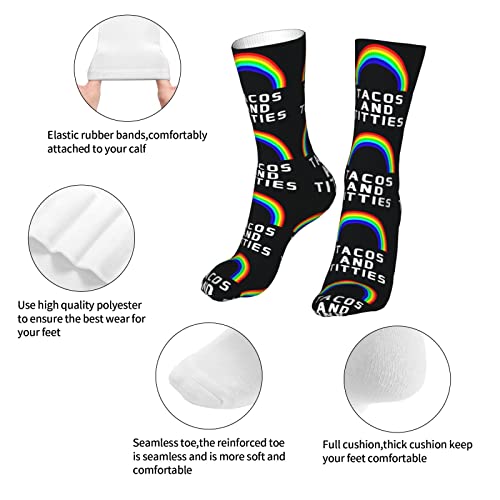 Kagicolin Tacos and Titties Funny Gay Lesbian Pride LGBTQ Compression Socks for Women Athletic Men Casual Socks for Running,Cosplay,Parade