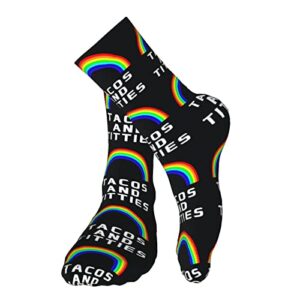 Kagicolin Tacos and Titties Funny Gay Lesbian Pride LGBTQ Compression Socks for Women Athletic Men Casual Socks for Running,Cosplay,Parade