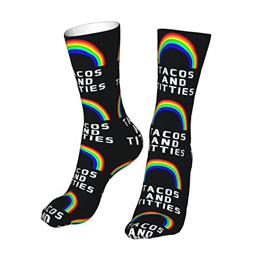 Kagicolin Tacos and Titties Funny Gay Lesbian Pride LGBTQ Compression Socks for Women Athletic Men Casual Socks for Running,Cosplay,Parade