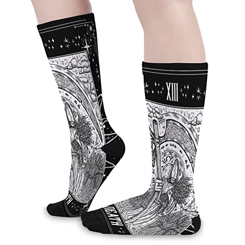 MYSTCOVER Tarot Card Death Socks for Women Socks for Men Crew Socks for Boys Mid Socks for Girls Stocking Stuffers for Teens Casual Athletic Sport Dress Socks