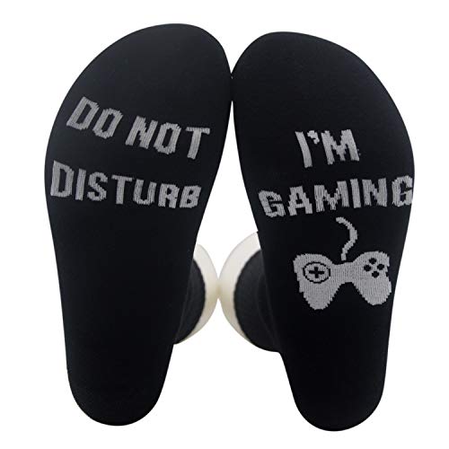 DISILE Novelty Funny Casual Socks, Do Not Disturb I'm Gaming, Perfect Gifts Crew Socks, Cotton Dress Socks (Stitched Black)