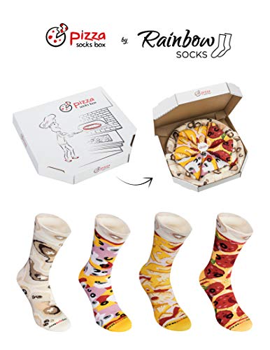 PIZZA SOCKS BOX 4 pairs MIX HawaiiCapriciosaPepperoni Cotton Socks L Made In EU