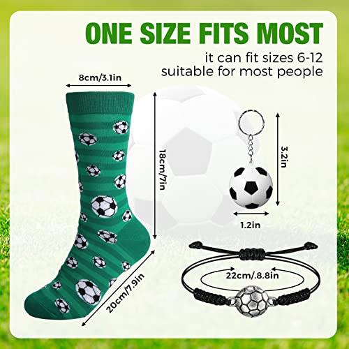 JaGely 10 Pcs Novelty Soccer Socks Gift Pack,Including 2 Pairs Soccer Crew Socks, 4 Pcs Adjustable Soccer Bracelets, 4 Pcs Soccer Keychains for Men Women and Teens, One Size