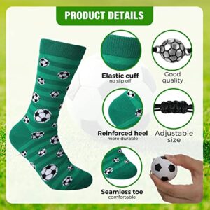 JaGely 10 Pcs Novelty Soccer Socks Gift Pack,Including 2 Pairs Soccer Crew Socks, 4 Pcs Adjustable Soccer Bracelets, 4 Pcs Soccer Keychains for Men Women and Teens, One Size