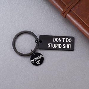 Teen Granddaughter Grandson Graduation Humor Gag New Driver Gifts Grandpa to Grandchildren Don't Do Stupid Key Chain for Teenage