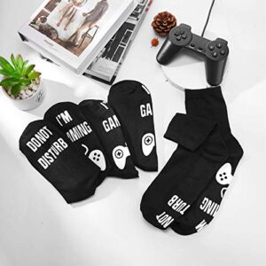 Novelty Gaming Socks Do Not Disturb I'm Gaming Funny Gamer Socks Non Slip Socks for Game Lover (Black-White,9 Pairs)