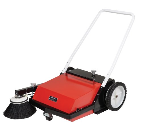 Vestil JAN-II Manual Brush Sweeper, Belt Driven, 10 gal Capacity, Main Broom 10" x 19", Side Broom 13", Red