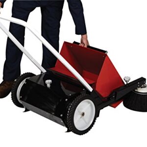 Vestil JAN-II Manual Brush Sweeper, Belt Driven, 10 gal Capacity, Main Broom 10" x 19", Side Broom 13", Red