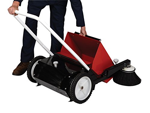 Vestil JAN-II Manual Brush Sweeper, Belt Driven, 10 gal Capacity, Main Broom 10" x 19", Side Broom 13", Red