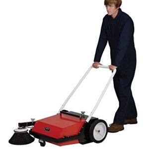 Vestil JAN-II Manual Brush Sweeper, Belt Driven, 10 gal Capacity, Main Broom 10" x 19", Side Broom 13", Red