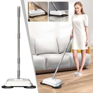 hand push sweeper – all-in-one home sweeping mopping machine adjustable mop vacuum cleaner sweep carpet and floor sweeper with dual rotating system 2 corner edge brushes cleaning