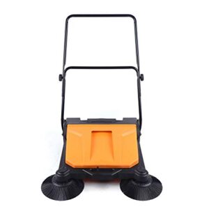 dnysysj outdoor industrial sweeper with 14-gallon waste container 29,277 square feet per hour, walk behind hand push sweeper non electric yard sweeper outdoor floor sweeper manual, orange