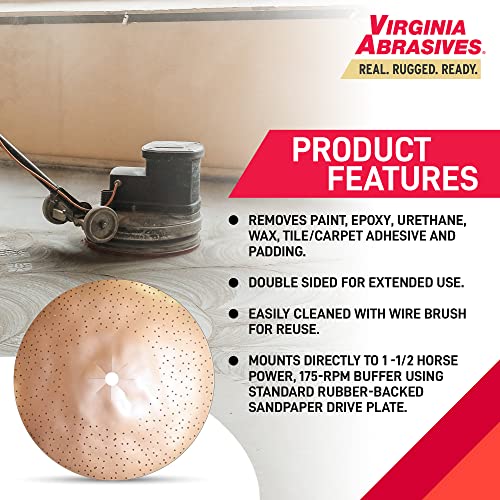 Virginia Abrasives 421-80017 17" Tungsten Carbide Abrasive Disc (TCAD), Two-Sided Surface Remover Metal Disc for Removing Carpet Pads, Adhesive, Epoxy, Prep Concrete Surfaces Reusable Disc