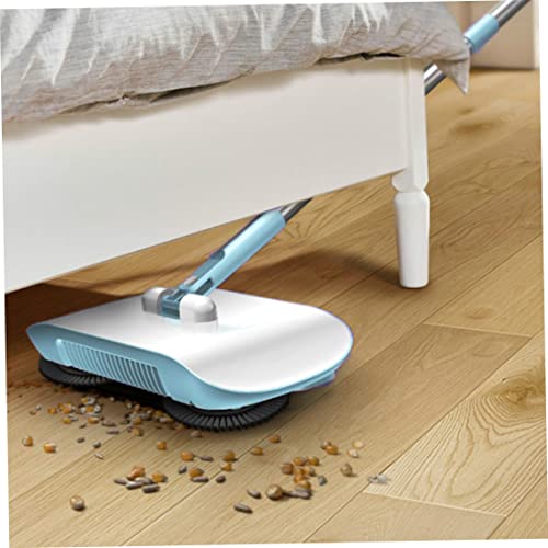 Eioflia 3 in 1 Sweeper Mop Vacuum Cleaner Hand Push Floor Cleaner,Upgrade Soft and Thick Brush + Microfiber Mop Easy to Use (Blue)
