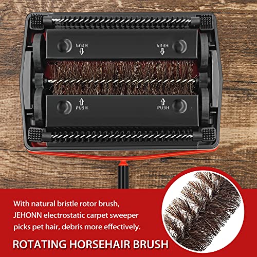 JEHONN Carpet Floor Sweeper Manual with Horsehair, Rotor Brush Heavy Duty for Pet Hair Clean