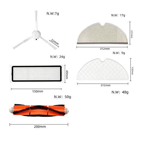 Replacement Parts Accessories Kits Compatible for Mijia 1C 2C 1T for Dreame F9 Robot Vacuum Cleaner, 1 Roller Brush 2 Pairs Side Brush 4 Hepa Filter 2 Disposable Mop Cloth 2 Reusable Cloth Pad