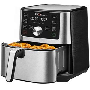 instant vortex plus air fryer oven, 6 quart, from the makers of instant pot, 6-in-1, broil, roast, dehydrate, bake, non-stick and dishwasher-safe basket, app with over 100 recipes, stainless steel