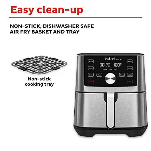 Instant Vortex Plus Air Fryer Oven, 6 Quart, From the Makers of Instant Pot, 6-in-1, Broil, Roast, Dehydrate, Bake, Non-stick and Dishwasher-Safe Basket, App With Over 100 Recipes, Stainless Steel