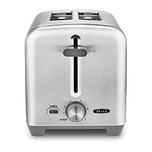 bella 2 slice toaster, quick & even results every time, wide slots fit any size bread like bagels or texas toast, drop-down crumb tray for easy clean up, stainless steel