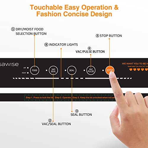 MegaWise 80kpa Powerful but Compact Vacuum Sealer Machine, Bags and Cutter Included, One-Touch Automatic Food Sealer with External Vacuum System for All Saving needs, Dry Moist Fresh Modes