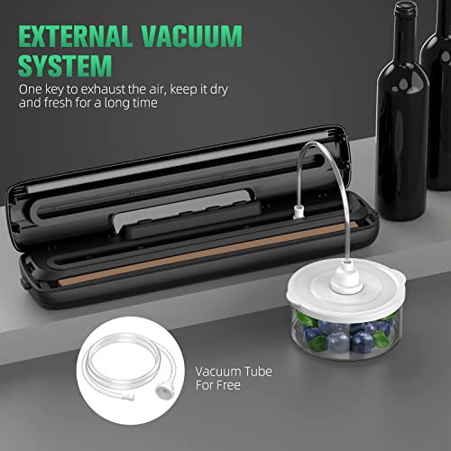 Vacuum Sealer Machine for Food Saver Food Vacuum Sealer Automatic Air Sealing System for Food Storage Dry and Wet Food Modes Compact Design 12.6 Inch with 15Pcs Seal Bags Starter Kit