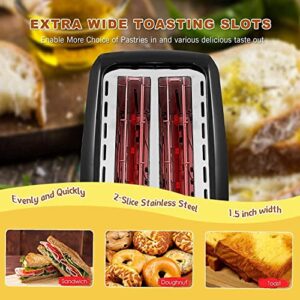 Toaster 2 Slice Wide Slot Best Rated Prime Black Toasters the Best 2 Slice Wide for Bagel Bread Waffle Two Slice Toaster with 7 Bread Shade Settings and Bagel, Defrost, Cancel Function Tosterster 2 Slices with Removable Crumb Tray