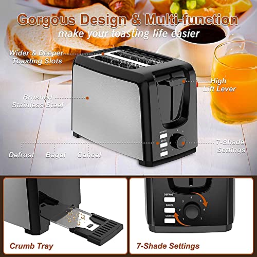 Toaster 2 Slice Wide Slot Best Rated Prime Black Toasters the Best 2 Slice Wide for Bagel Bread Waffle Two Slice Toaster with 7 Bread Shade Settings and Bagel, Defrost, Cancel Function Tosterster 2 Slices with Removable Crumb Tray