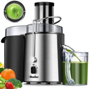 mueller juicer ultra power, easy clean extractor press centrifugal juicing machine, wide 3″ feed chute for whole fruit vegetable, anti-drip, large, silver