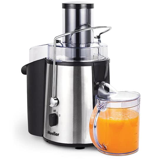 Mueller Juicer Ultra Power, Easy Clean Extractor Press Centrifugal Juicing Machine, Wide 3" Feed Chute for Whole Fruit Vegetable, Anti-drip, Large, Silver