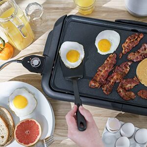 BELLA Electric Griddle w Warming Tray, Make 8 Pancakes or Eggs At Once, Fry Flip & Serve Warm, Healthy-Eco Non-stick Coating, Hassle-Free Clean Up, Submersible Cooking Surface, 10" x 18", Copper/Black