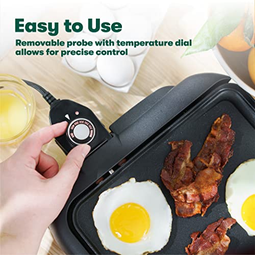 BELLA Electric Griddle w Warming Tray, Make 8 Pancakes or Eggs At Once, Fry Flip & Serve Warm, Healthy-Eco Non-stick Coating, Hassle-Free Clean Up, Submersible Cooking Surface, 10" x 18", Copper/Black