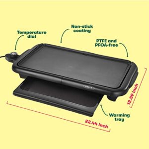 BELLA Electric Griddle w Warming Tray, Make 8 Pancakes or Eggs At Once, Fry Flip & Serve Warm, Healthy-Eco Non-stick Coating, Hassle-Free Clean Up, Submersible Cooking Surface, 10" x 18", Copper/Black