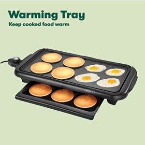 BELLA Electric Griddle w Warming Tray, Make 8 Pancakes or Eggs At Once, Fry Flip & Serve Warm, Healthy-Eco Non-stick Coating, Hassle-Free Clean Up, Submersible Cooking Surface, 10" x 18", Copper/Black