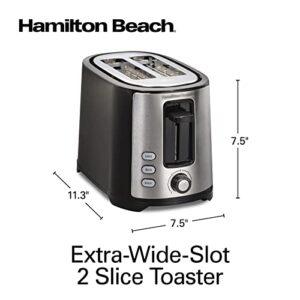 Hamilton Beach 2 Slice Extra Wide Slot Toaster with Bagel & Defrost Settings, Shade Selector, Toast Boost, Auto Shutoff, Black & Stainless Steel (22633)