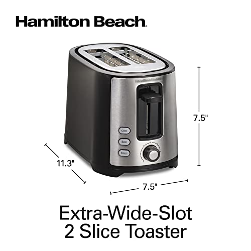 Hamilton Beach 2 Slice Extra Wide Slot Toaster with Bagel & Defrost Settings, Shade Selector, Toast Boost, Auto Shutoff, Black & Stainless Steel (22633)