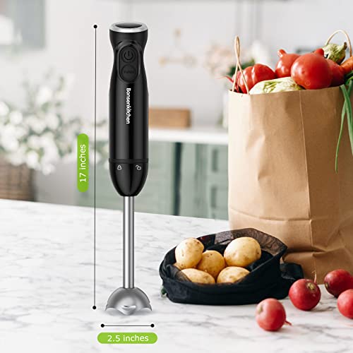 Bonsenkitchen Handheld Blender, Electric Hand Blender 12-Speed with Turbo Mode, Immersion Hand Held Blender Stick with Stainless Steel Blades for Soup, Smoothie, Puree, Baby Food