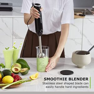 Bonsenkitchen Handheld Blender, Electric Hand Blender 12-Speed with Turbo Mode, Immersion Hand Held Blender Stick with Stainless Steel Blades for Soup, Smoothie, Puree, Baby Food