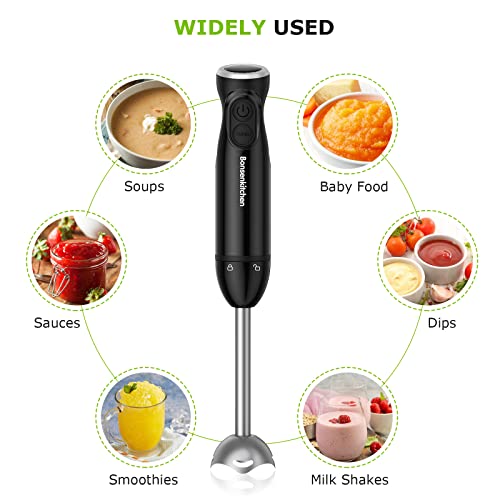 Bonsenkitchen Handheld Blender, Electric Hand Blender 12-Speed with Turbo Mode, Immersion Hand Held Blender Stick with Stainless Steel Blades for Soup, Smoothie, Puree, Baby Food