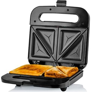 ovente electric sandwich maker with non-stick plates, 750w indoor grill kitchen or dorm essentials easy to clean and storage, perfect for breakfast grilled cheese egg bacon and steak, black gps401b