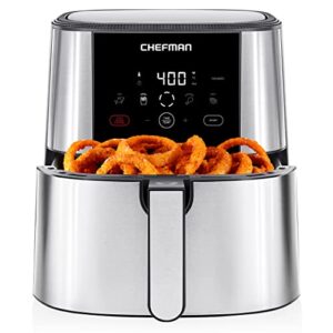 chefman large air fryer max xl 8 qt, healthy cooking, user friendly, nonstick stainless steel, digital touch screen with 4 cooking functions, bpa-free, dishwasher safe basket, preheat & shake reminder