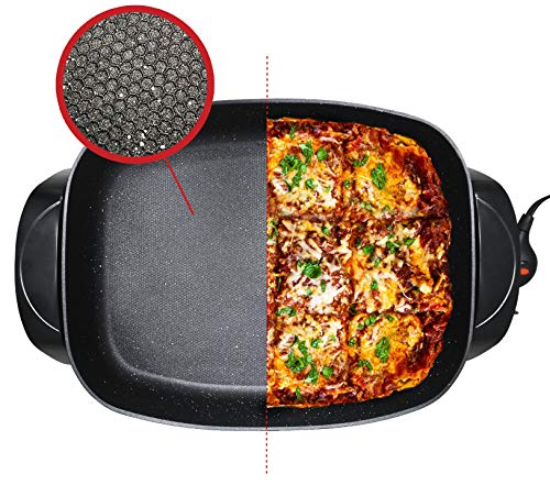 Elite Gourmet EG-6203# Extra Deep 16"x13"x3.2" (10.5Qt.) Scratch Resistant, Easy Pour Spout Dishwasher Safe, Non-stick Electric Skillet with Glass Vented Lid, Adjustable Temperature, Black