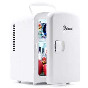 astroai mini fridge, 4 liter/6 can ac/dc portable thermoelectric cooler and warmer refrigerators for skincare, beverage, home, office and car, etl listed (white)