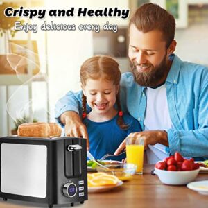 Toaster 2 Slice Wide Slot Toaster Best Rated Prime Displav Smart Toasters with LCD Digital Countdown Timer and Bagel/Defrost/Cancel/Reheat Function