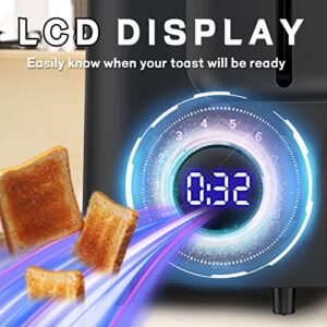 Toaster 2 Slice Wide Slot Toaster Best Rated Prime Displav Smart Toasters with LCD Digital Countdown Timer and Bagel/Defrost/Cancel/Reheat Function