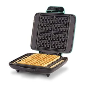 dash no-drip waffle maker: waffle iron 1200w + waffle maker machine for waffles, hash browns, or any breakfast, lunch, & snacks with easy clean, non-stick + mess free sides – aqua