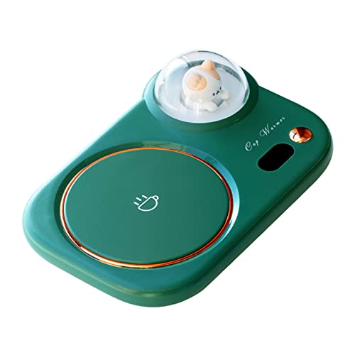 UUPOI Smart Coffee Mug Warmer, Coffee Cup Heater with Cute Cat Night Light, Auto Shut Off, 3 Temperature Setting LED Display, Electric Beverage Warmer Plate for Coffee Tea Milk Cocoa and etc., Green