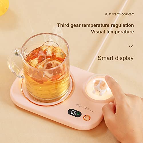 UUPOI Smart Coffee Mug Warmer, Coffee Cup Heater with Cute Cat Night Light, Auto Shut Off, 3 Temperature Setting LED Display, Electric Beverage Warmer Plate for Coffee Tea Milk Cocoa and etc., Green