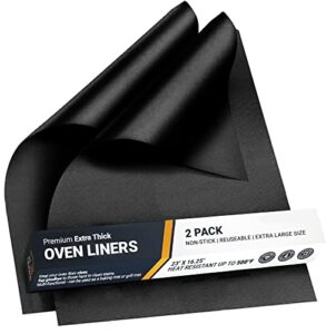 oven liners for bottom of oven – 2 pack large heavy duty mats, 17”x25” non-stick reusable liner for electric, gas, toaster ovens, grills – bpa & pfoa free kitchen accessory to keep your oven clean